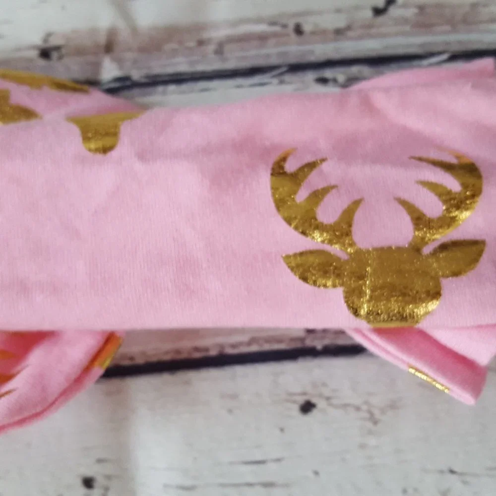 Pink and Gold Deer Headband for Baby Girls and Toddler Girls